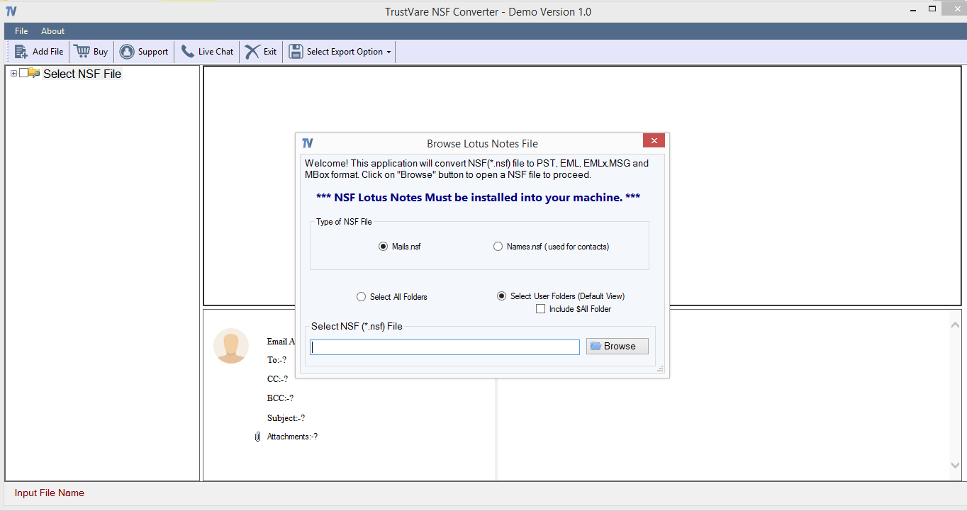 TrustVare NSF Converter Screenshot