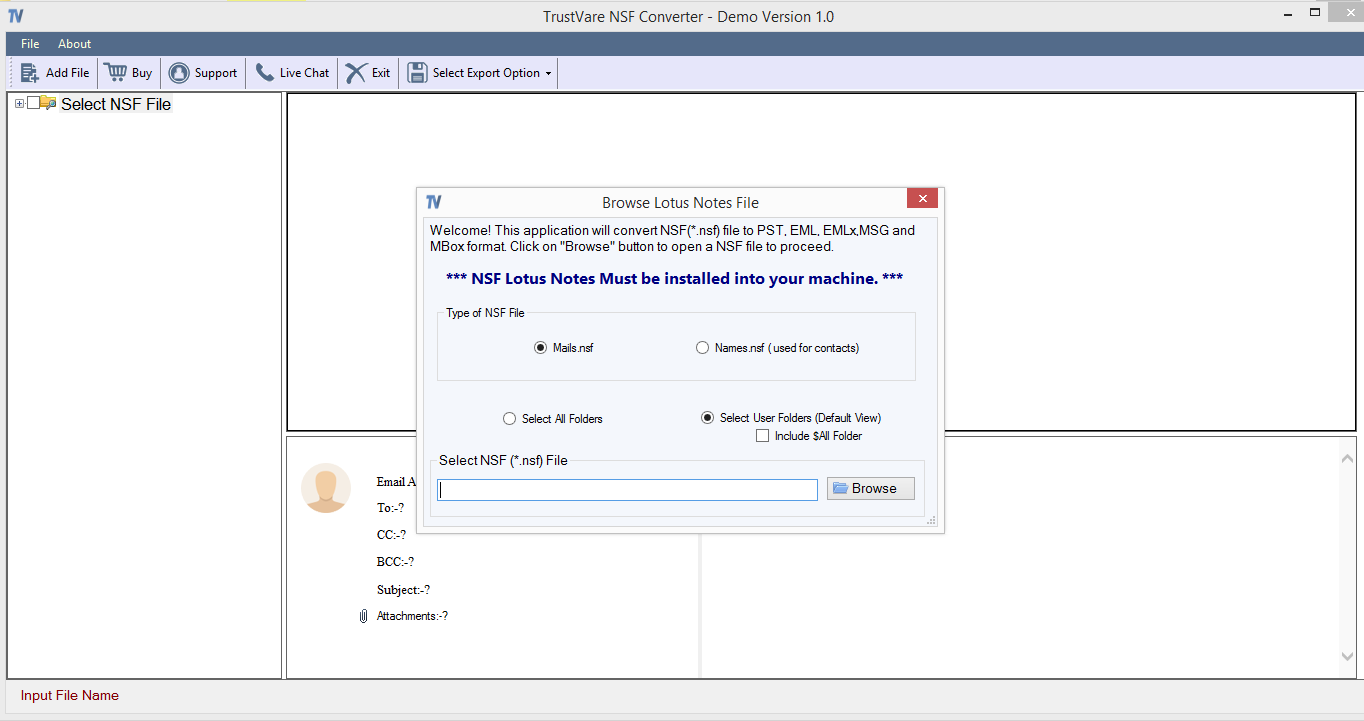 TrustVare NSF Converter screenshot