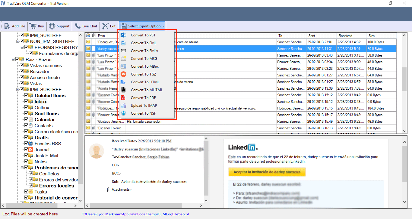 TrustVare OLM to PST Converter Screenshot