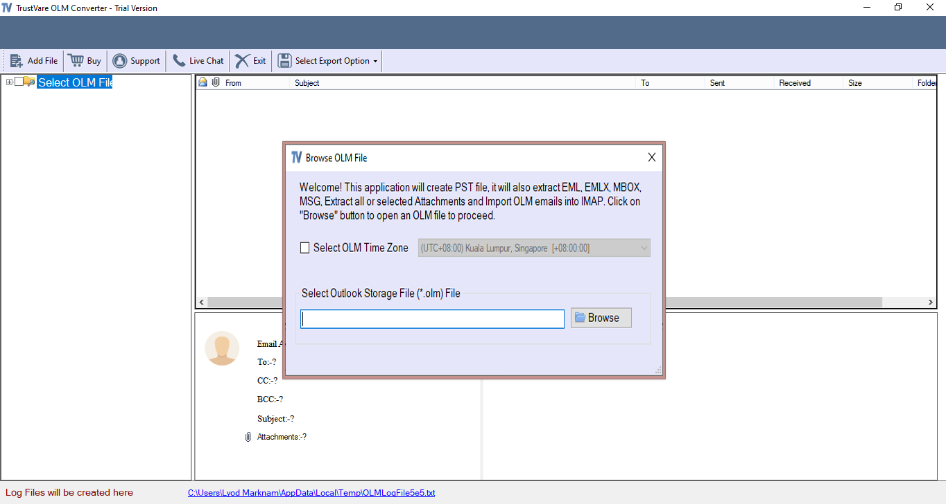Trustvare OLM to EML Converter Screenshot