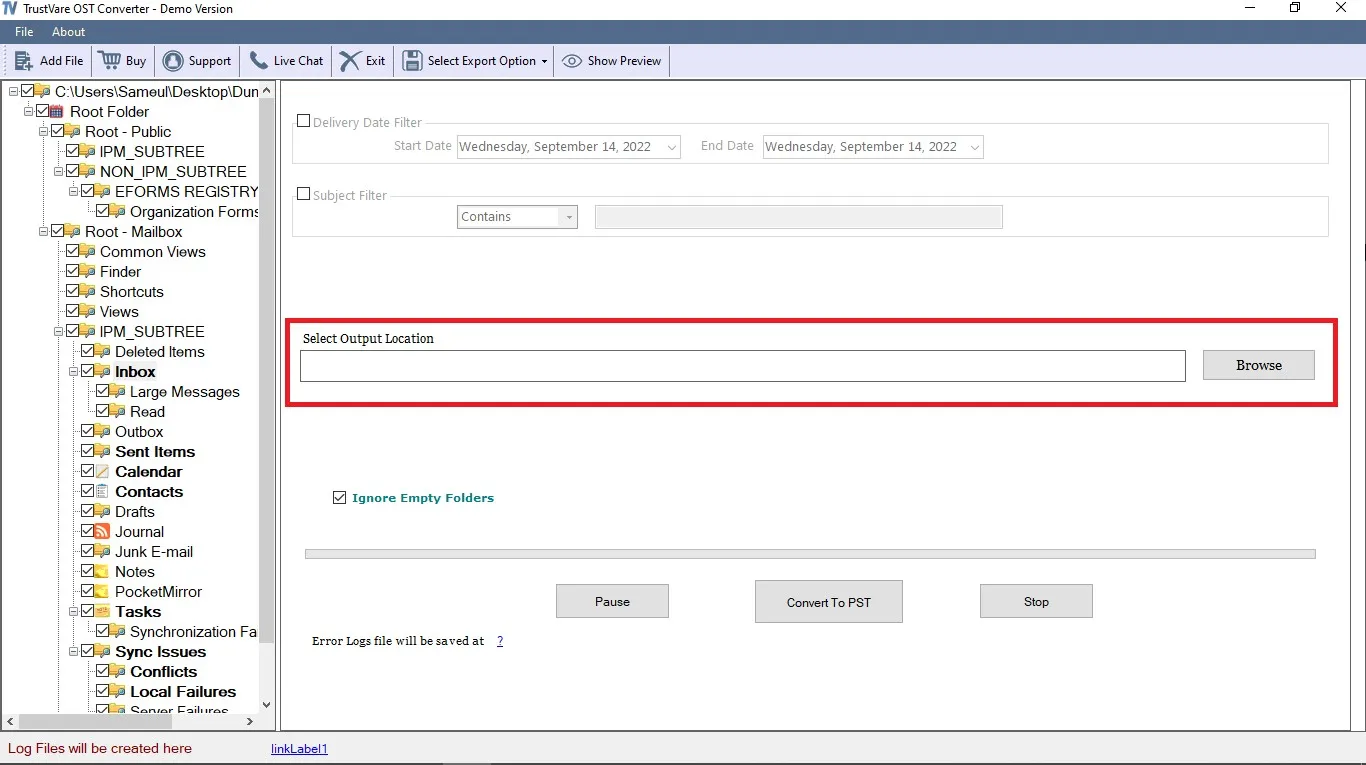 select output location